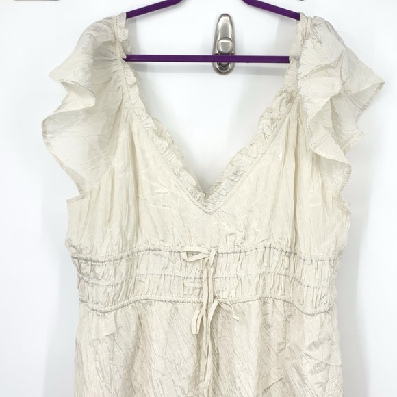 J Crew Women Size 3X Dress Natural Satin White Palermo Crinkle Long Midi Flutter - Picture 2 of 7